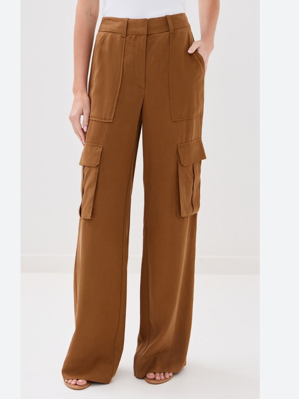 Veronica Beard Saul Wide-Leg Cargo Pants Whisky Brown Size 4 NWT